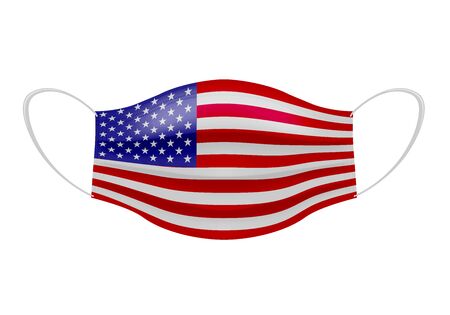 Coronavirus in United States. Graphic of surgical mask with american flag. Novel coronavirus (2019-nCoV or CoVid-19). Medical face mask as concept of coronavirus quarantine. Coronavirus outbreak.のイラスト素材