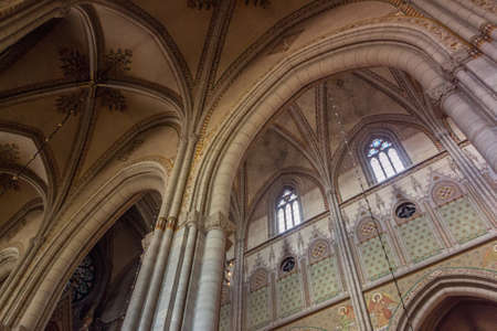 Uppsala, Sweden - 16 June 2019: Interior of Uppsala Cathedral. Uppsala Domkyrka. The greatest and beautiful church in Scandinavia, Sweden. The interior of the Catholic Church in the Gothic style.のeditorial素材