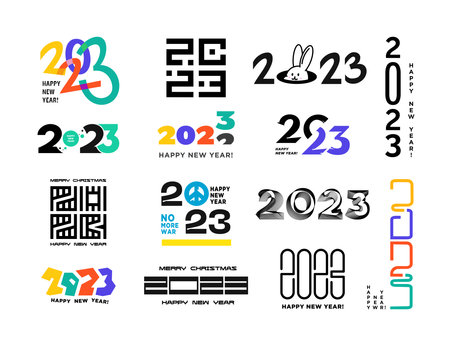 Happy new year 2023 set logo. Brochure or calendar cover vector design template. Cover of business diary for 20 23 with wishes. The art of cutting paper.のイラスト素材
