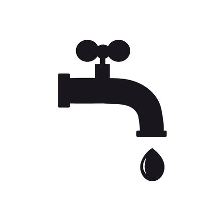 Water tap with falling drop. Black icon isolated on white backgrのイラスト素材