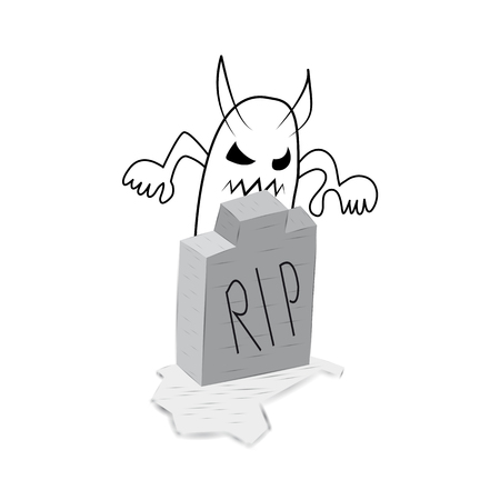 Halloween card with a cemetery, the grave ghost batsのイラスト素材