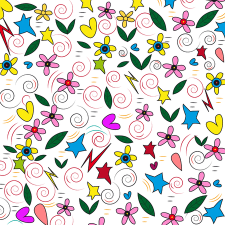 Pattern of various details, flowers, leaves, petals, curlsのイラスト素材