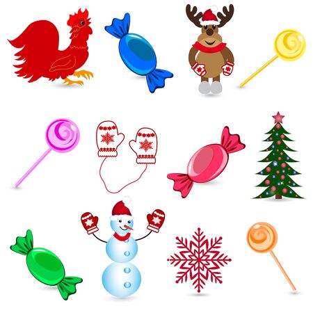 Set of Christmas colored icons on a white backgroundのイラスト素材