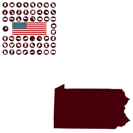 Map of the U.S. state of Pennsylvania on a white backgroundのイラスト素材