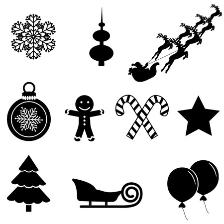 Set of New Year icons black on white backgroundのイラスト素材