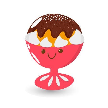 Ice cream icon covered with chocolate in a vaseのイラスト素材