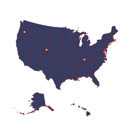 Detailed map of the American continent and the USA including Alaska and Hawaii. Vector illustrationのイラスト素材