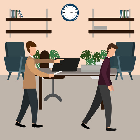 The boss screams at the subordinate in the office. Vector illustration, flat design style.のイラスト素材