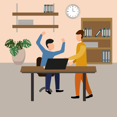 The boss screams at the subordinate in the office. Vector illustration, flat design styleのイラスト素材