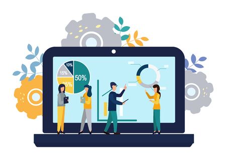 Vector modern flat illustration, success concept, achieve goal, vector illustration of business, employees study infographics, online training.のイラスト素材