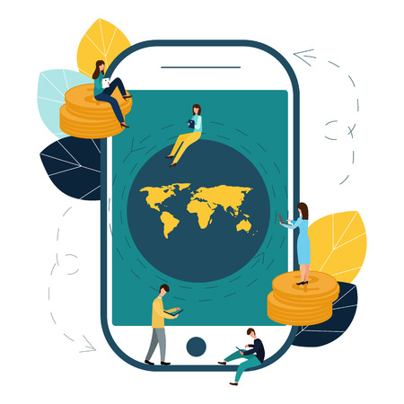 Financial transactions, non-cash payment transactions. Pos-terminal and payment systems, currency, coins, money transfersのイラスト素材