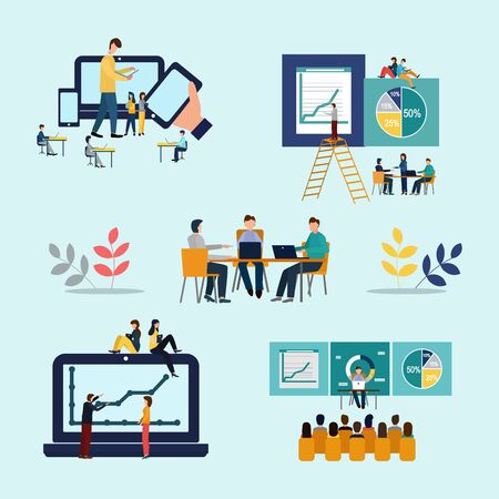 Design concepts for online education, online training, staff training, retraining, specialization, university, study guides. Concepts for web banners and promotional materials. Vector illustrationのイラスト素材