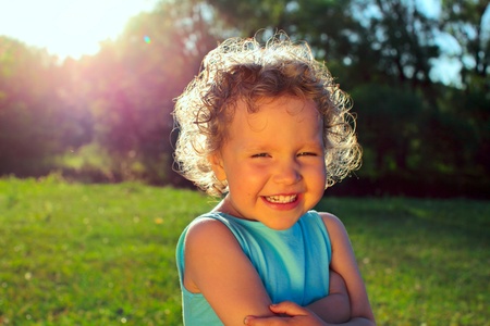 Beautiful and happiness curly girlの写真素材