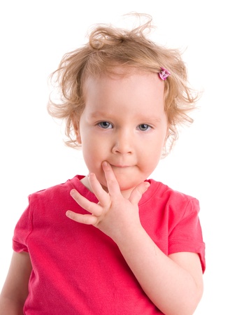 Beautiful little girl on the white backgroundの写真素材