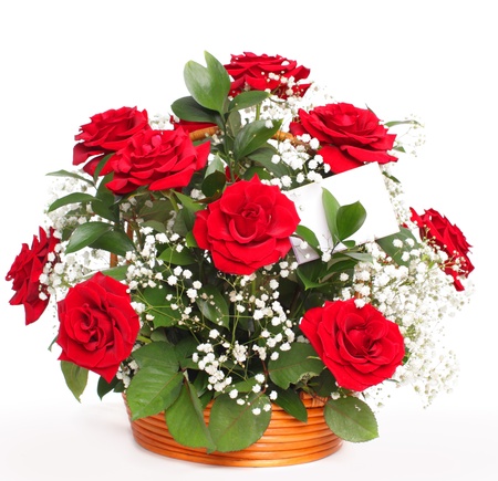 Bouquet of red roses isolated on whiteの写真素材