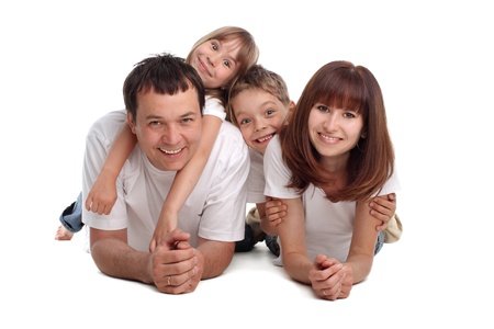 Happiness family on the white backgroundの写真素材