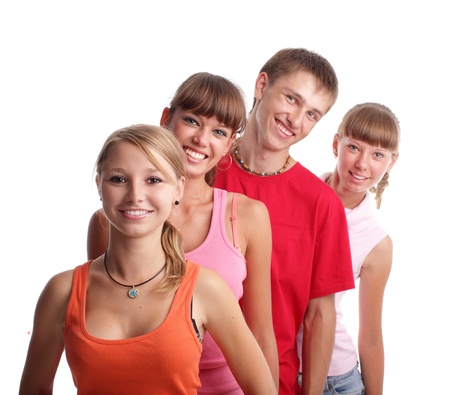 Happy group of young men on the white の写真素材