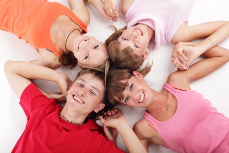 Happy group of young men on the white の写真素材