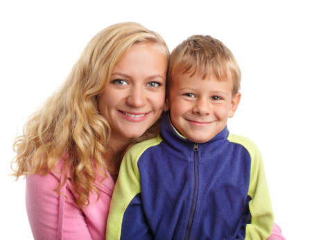 Happiness mother with child isolated on whiteの写真素材