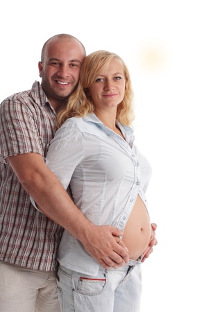 Pregnant wife and the happy husbandの写真素材