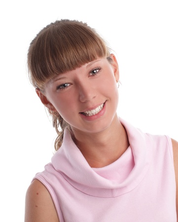 Portrait of the smiling girl on a white backgroundの写真素材