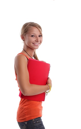 Student smiling girl on white backgroundの写真素材