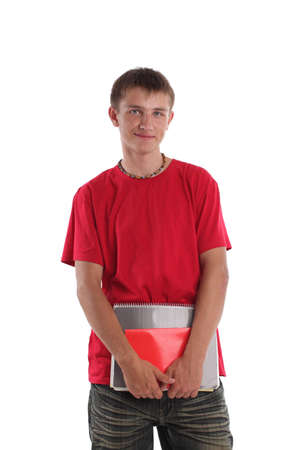 Student smiling teenage on white backgroundの写真素材