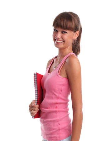 Student smiling girl on white backgroundの写真素材