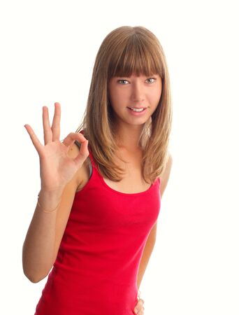 Successful young woman on a white backgroundの写真素材