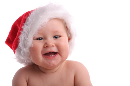 Baby child in a Christmas hat 2の写真素材