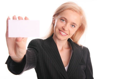 Businesswoman with cardの写真素材