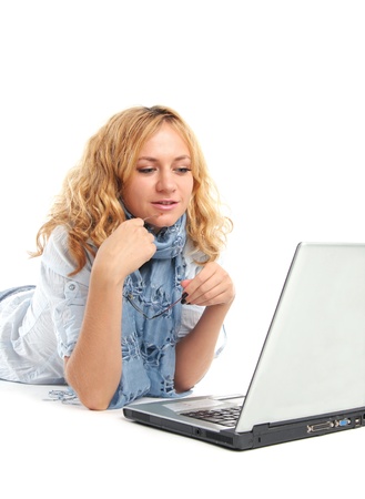 Girl and laptopの写真素材