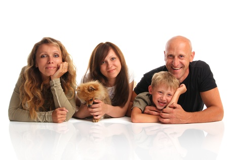 Happiness family with a dog 2の写真素材