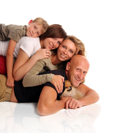 Happiness family with a dog 3の写真素材