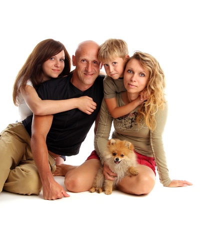 Happiness family with a dog 4の写真素材