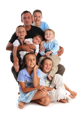 Happiness large family with five childrenの写真素材