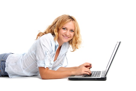 Happy girl with the laptopの写真素材