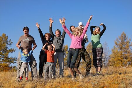 Big happy family in autumn park 2の写真素材