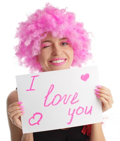 Sexual woman with message isolated on whiteの写真素材