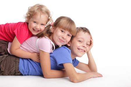 Happy children isolated on white の写真素材