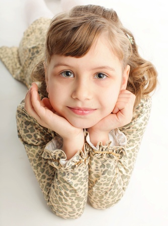 Beautiful little girl isolated on white backgroundの写真素材