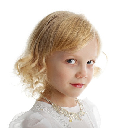 Beautiful little girl isolated on white backgroundの写真素材