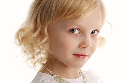 Beautiful little girl isolated on white backgroundの写真素材