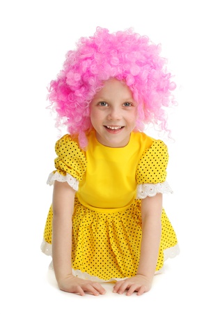 Beautiful little girl in yellow sundressの写真素材