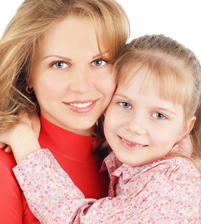 Mother with daughter isolated on whiteの写真素材