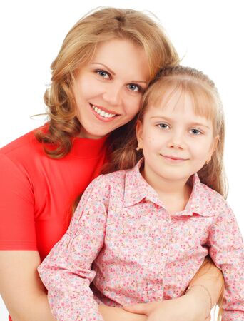 Mother with daughter isolated on whiteの写真素材