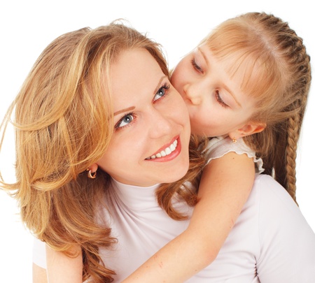 Mother with daughter isolated on whiteの写真素材