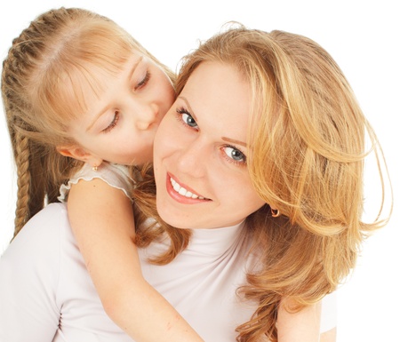 Mother with daughter isolated on whiteの写真素材