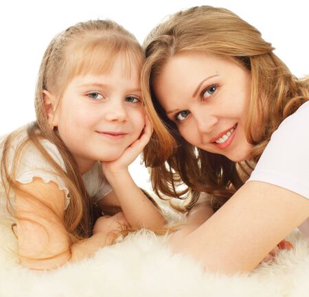 Mother with daughter isolated on whiteの写真素材