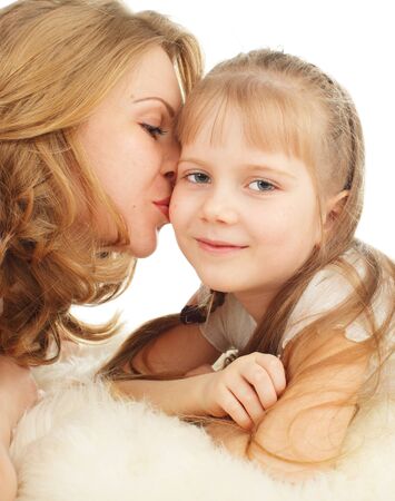 Mother with daughter isolated on whiteの写真素材